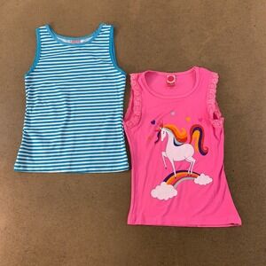 Dot Pink Girls Size 10/12 Blue White Stripe Pink Unicorn Sleeveless Tees New